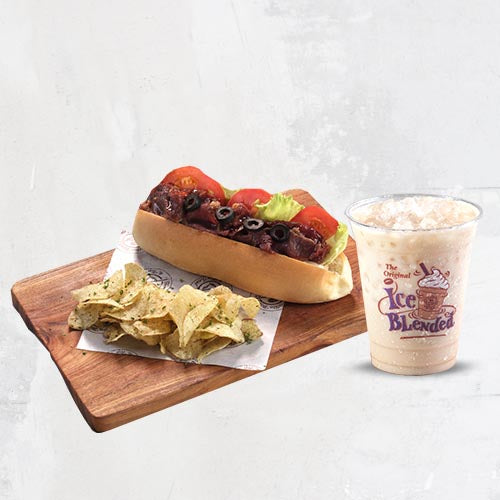 1 Long John Chicken Teriyaki + Iced Vanilla Latte (S) oleh The Coffee Bean & Tea Leaf